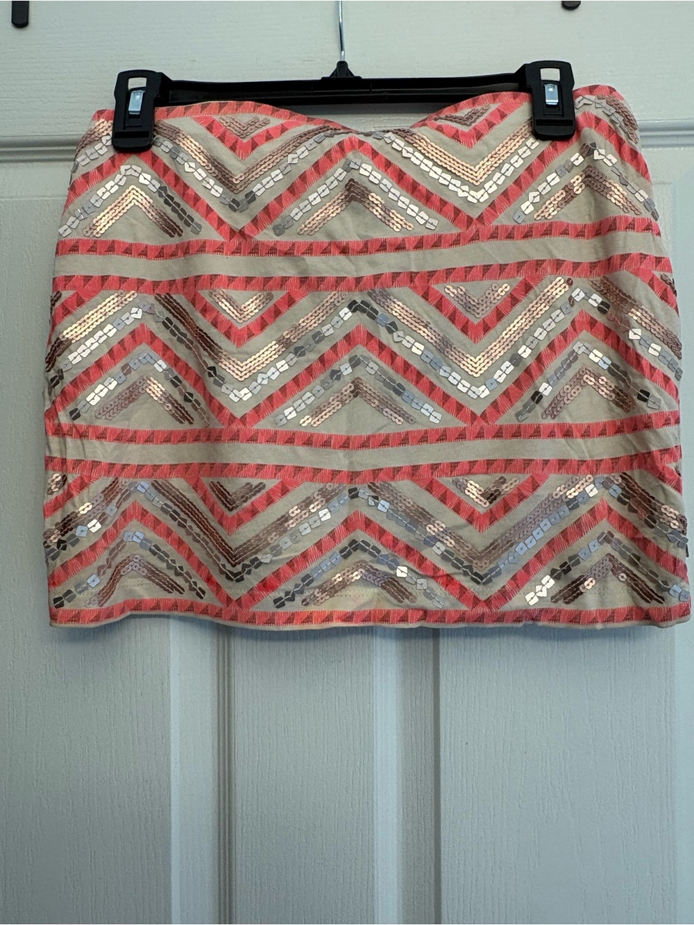 Express Coral and Gold Chevron Sequin Mini Skirt